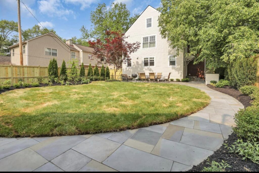 Flores Paver Pathway #5 - Flores Landscapes Winding outdoor walkway with irregular brick layout in Central Ohio
